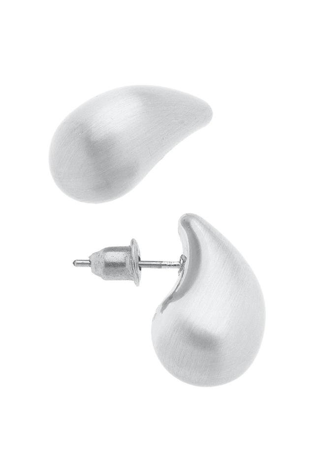 Canvas Puffed Teardrop Stud Earring - Satin Silver