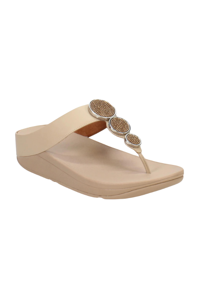 Fit Flop Halo Bead Circle Leather Toe Post Sandal - Latte Beige