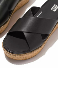 Fit Flop Eloise Leather/Cork Wedge Cross Slide - Black