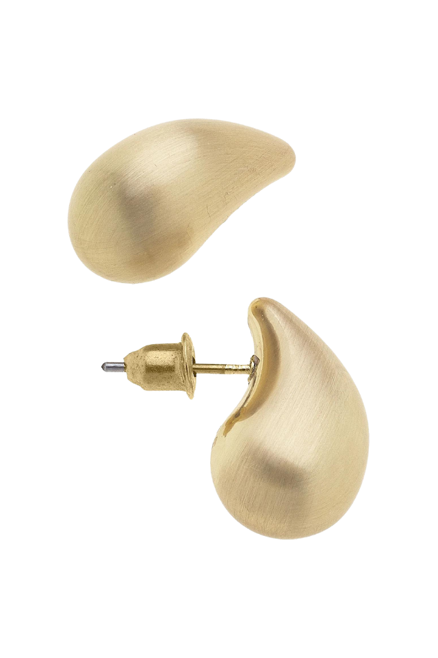 Canvas Puffed Teardrop Stud Earring - Satin Gold