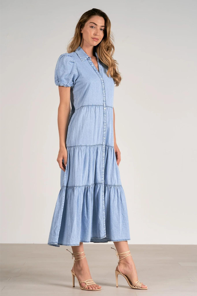 Elan Dress Midi Short Sleeve - Blue Wash