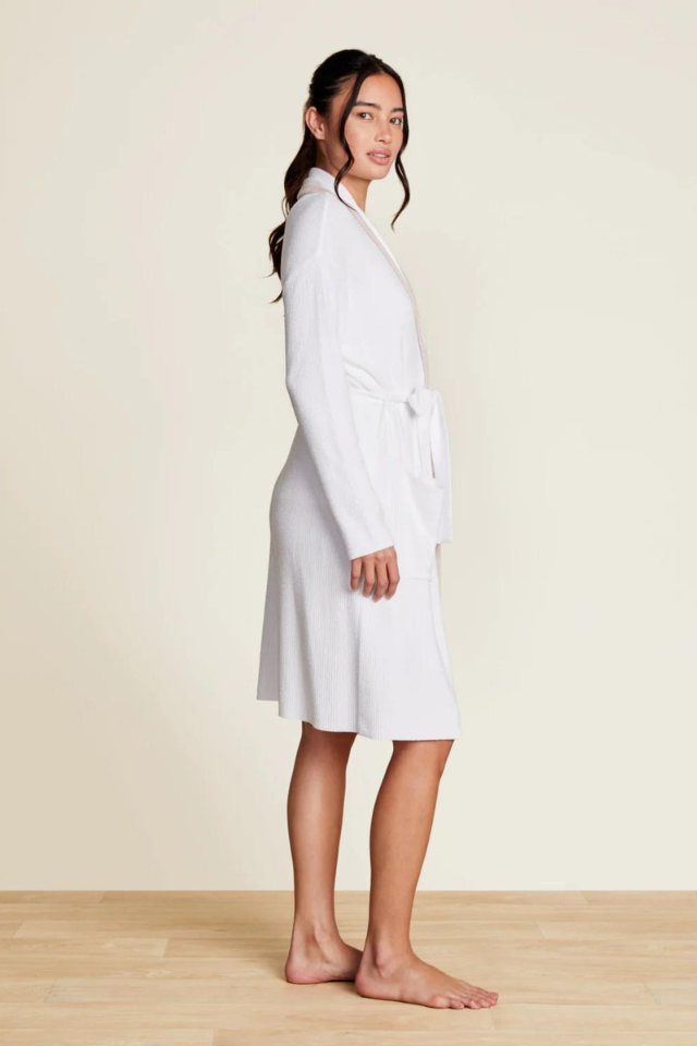 Barefoot Dreams CCUL Tipped Ribbed Short Robe - Sea Salt - Shell