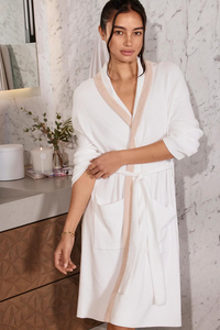 Barefoot Dreams CCUL Tipped Ribbed Short Robe - Sea Salt - Shell