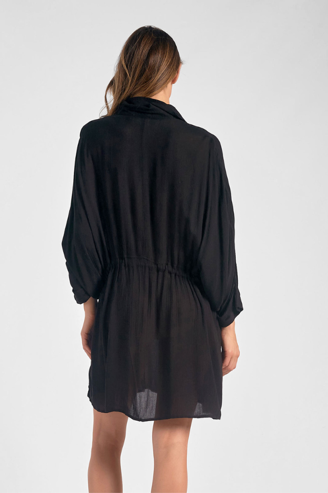 Elan Cinched Long Sleeve Tunic - Black