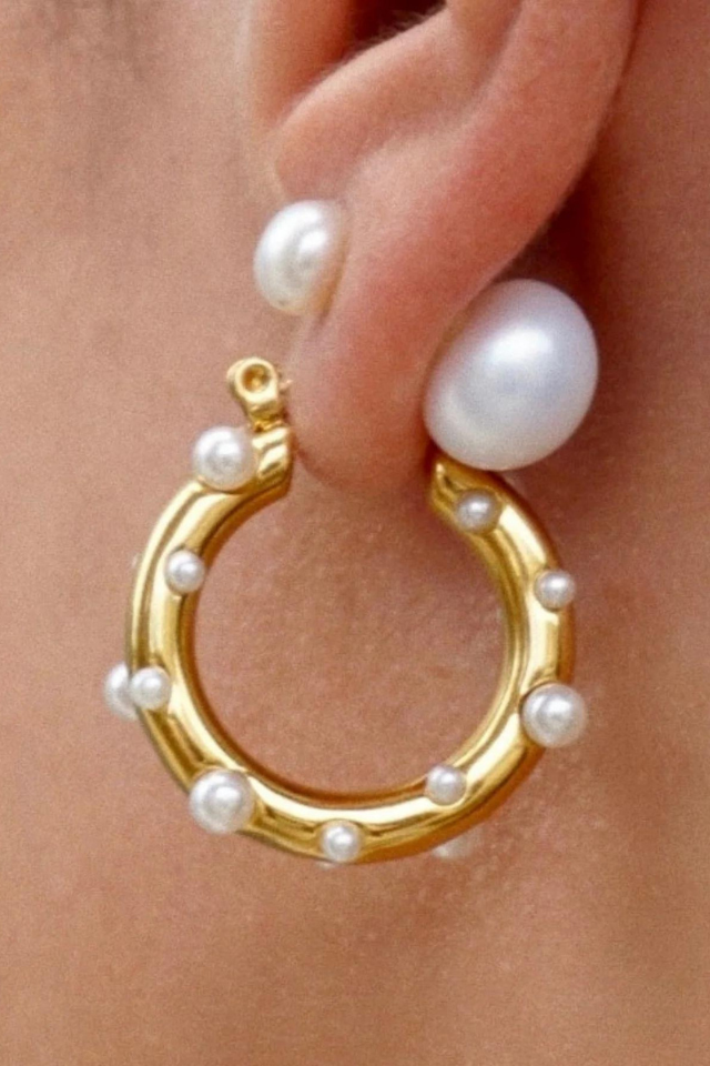Ellie Vail Nicoletta Pearl Hoop Earring - Gold
