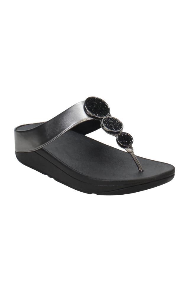 Fit Flop Halo Bead Circle Leather Toe Post Sandal - Pewter Black