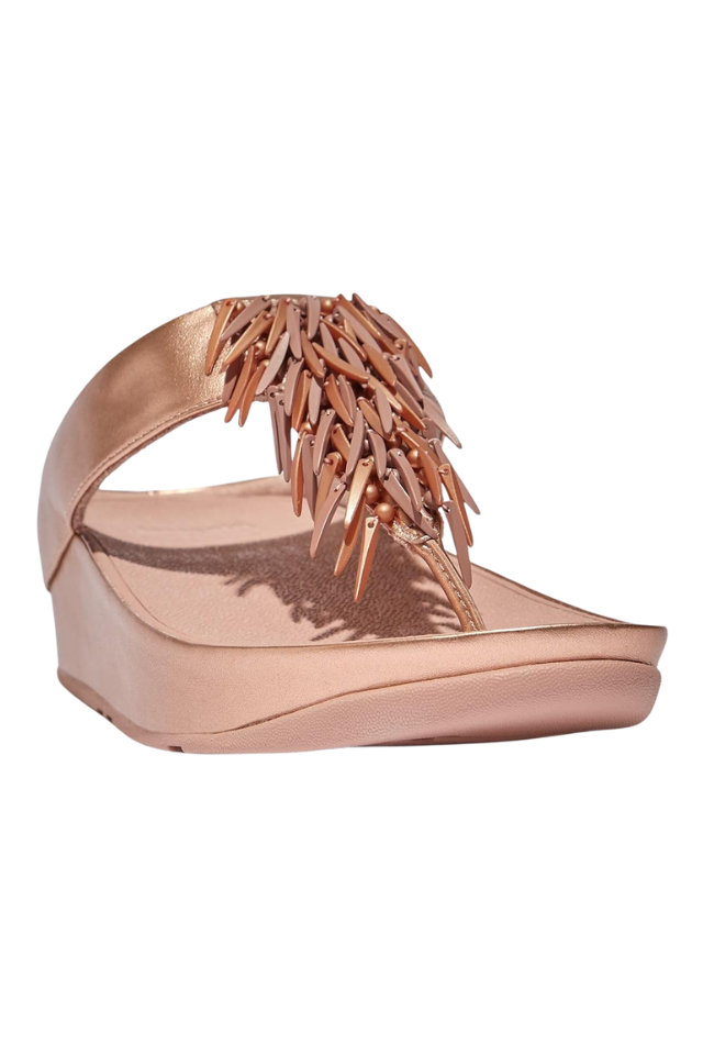 Fit Flop Rumba Beaded Metallic Toe Post Sandals - Rose Gold