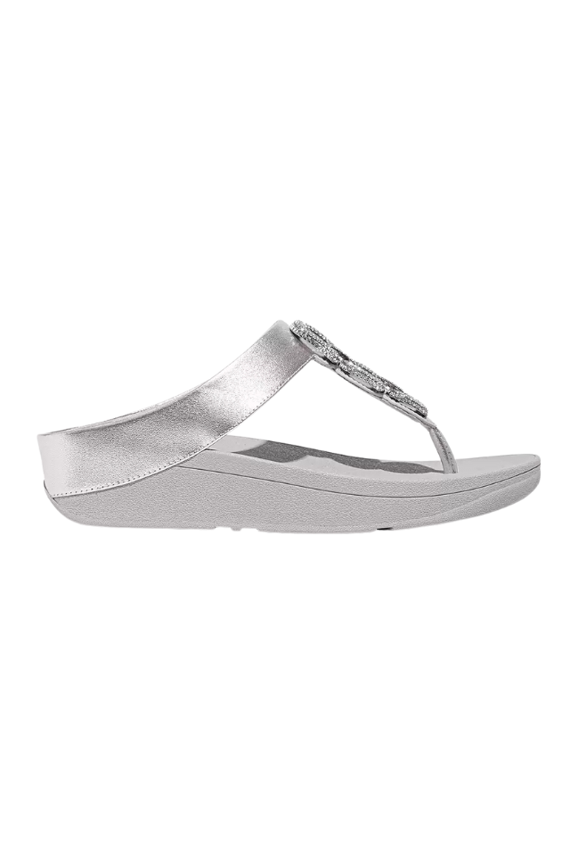 Fit Flop Fino Crystal-Chain Leather Toe Post Sandals - Silver