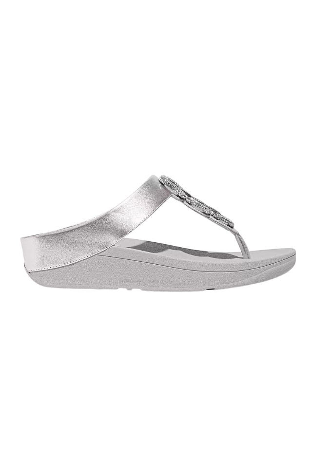 Fit Flop Fino Crystal-Chain Leather Toe Post Sandals - Classic Beige
