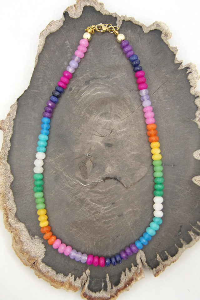 Woman Shops World Rainbow Necklace Faceted Ombre Multi Color Gemstones
