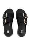 Fit Flop F-Mode Buckle Shimmerlux Flatform Two-Bar Slides - Black