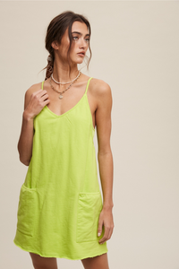 Listicle Sporty Mini Dress with Built In Romper Liner - Lime Green
