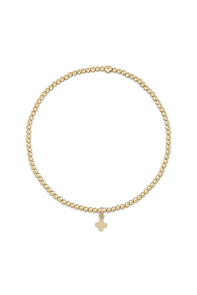 enewton Classic Gold 2mm Bead Bracelet - Signature Cross Small Gold Charm