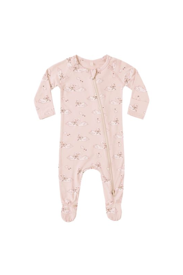 Quincy Mae Bamboo Zip Footie - Swans