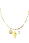 HART 18" Long Link Chain with Fish, Gold Scallop and Cloud Pearl