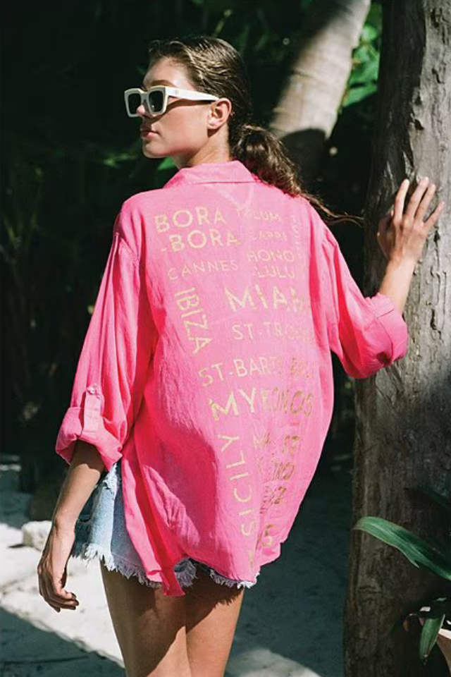 Elan 2 Top Button Down - Hot Pink – Seaside Shoes & Swim