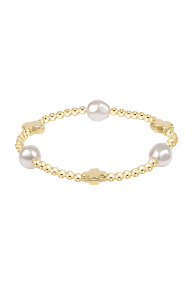 enewton Signature Cross Admire Pearl Pattern 3mm Bead Bracelet - Gold
