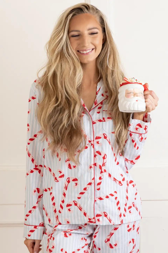 8 Oak Lane Flannel Long PJ Set - Candy Cane Stripe