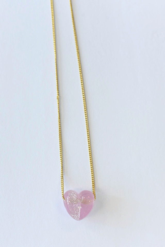 Village Beads Bankston Glassworks Heart Skinny Curb Chain Necklace - Pink