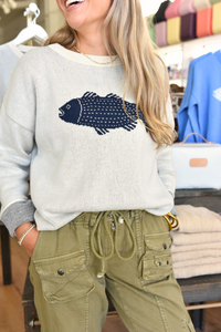 Boxy Sweater Fish - Natural/Navy