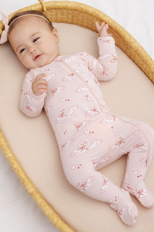 Quincy Mae Bamboo Zip Footie - Swans