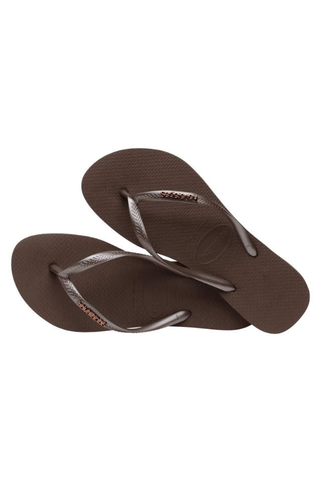 Havaianas Slim Logo Metallic Sandal - Dark Brown