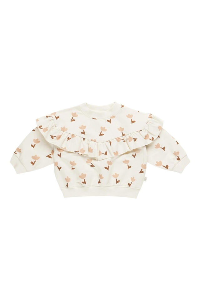 Quincy Mae Ruffle Fleece Sweatshirt - Tulips