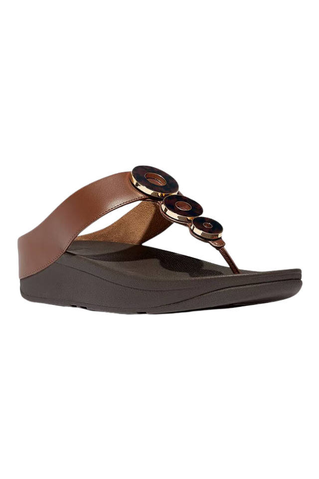 Fit Flop Fino Resin Hoop Leather Toe Post Sandals - Rich Brown