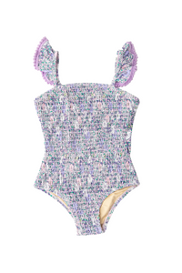 SC 1 pc Smocked Swimsuit - Flower Power Purple
