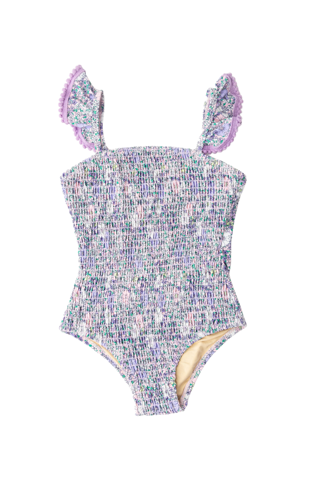 SC 1 pc Smocked Swimsuit - Flower Power Purple