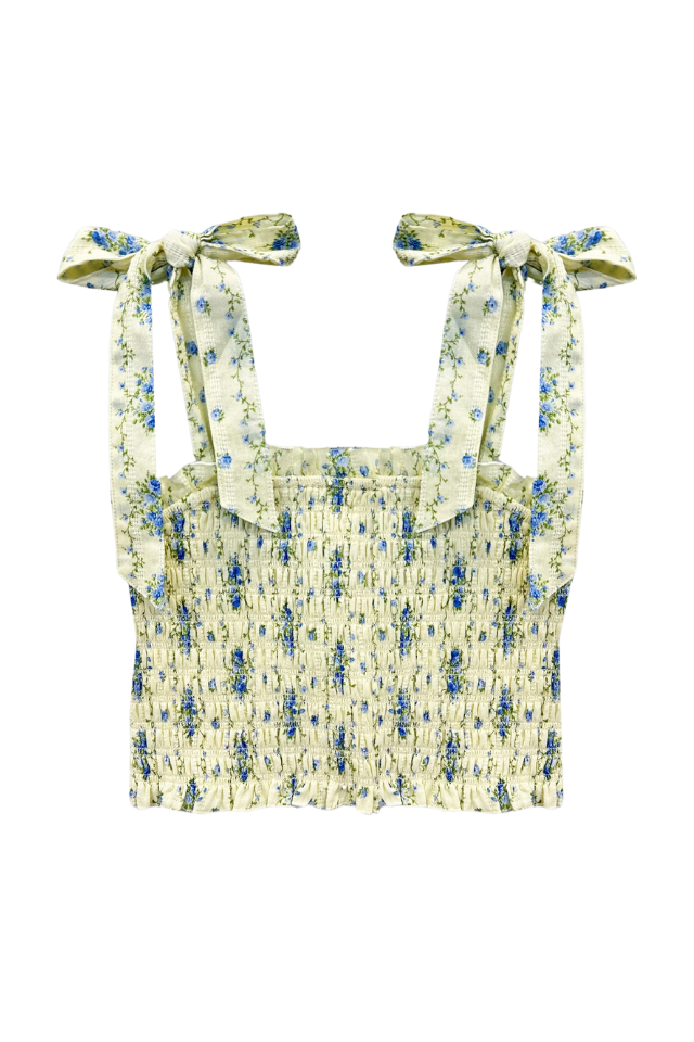 KatieJ NYC Sunny Tie Top - Creme Stripe Floral