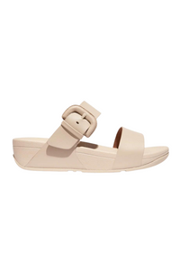 Lulu Covered-Buckle Raw Edge Leather Toe Thongs - Stone Beige