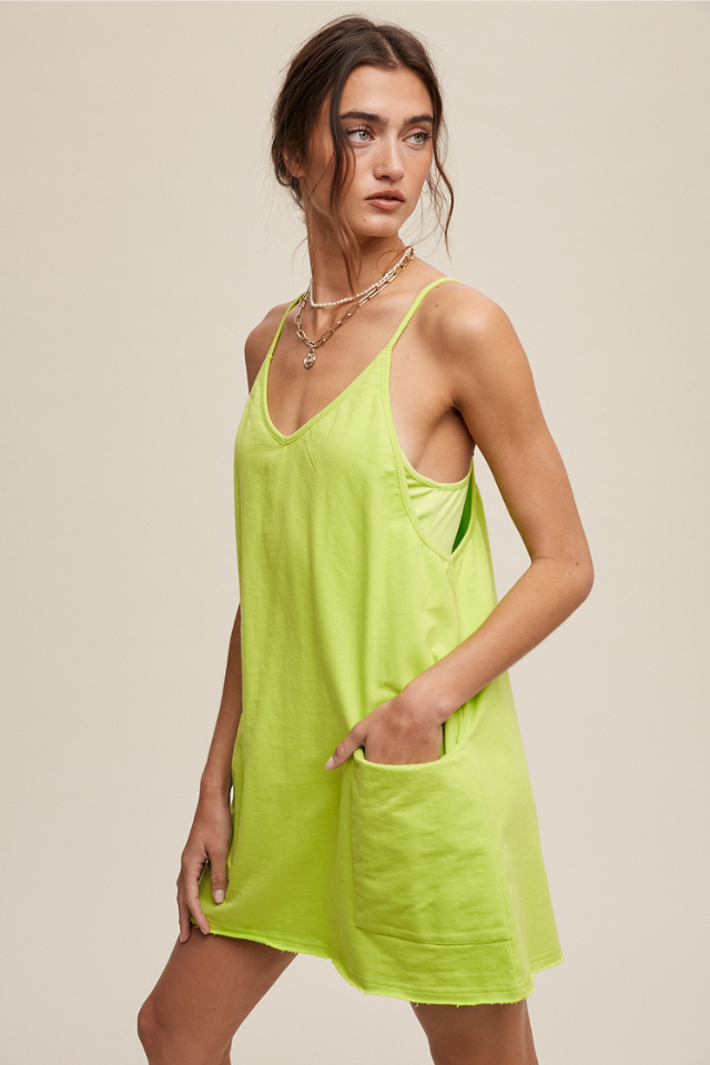 Listicle Sporty Mini Dress with Built In Romper Liner - Lime Green