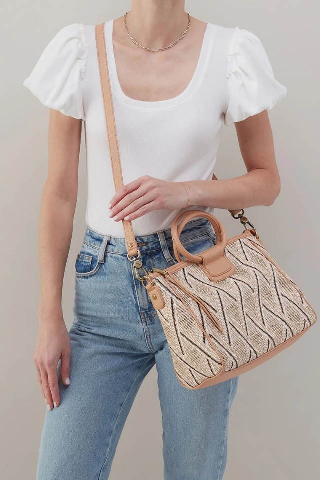 HOBO Sheila Medium Satchel - Cream Raffia