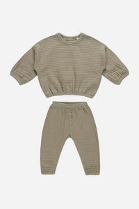 Quincy Mae Textured Sweat Set - Olive