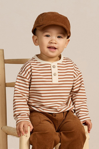 Quincy Mae Long Sleeve Henley Tee - Cinnamon Stripe