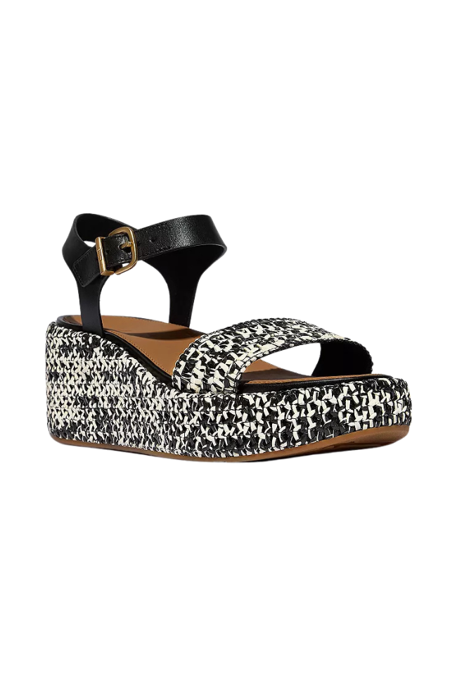 Fit Flop Platforms Woven Wedge Ankle strap Sandals - Black/Ivory Mix