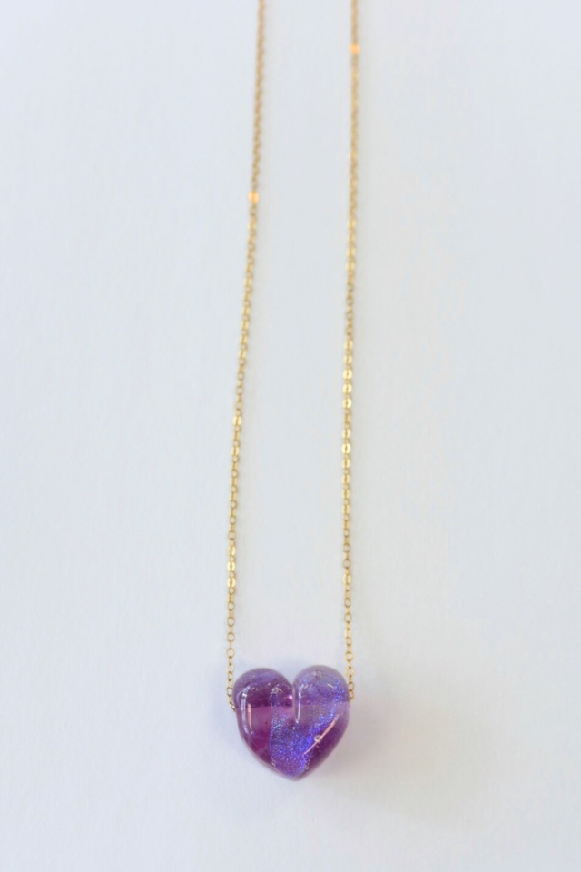 Village Beads Bankston Glassworks Heart 16" Necklace - Purple