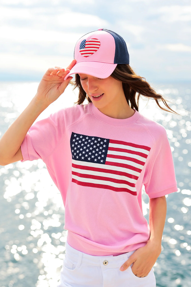 Flag Short Sleeve Sweatshirt - Pink