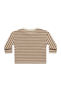 Quincy Mae Long Sleeve Henley Tee - Cinnamon Stripe