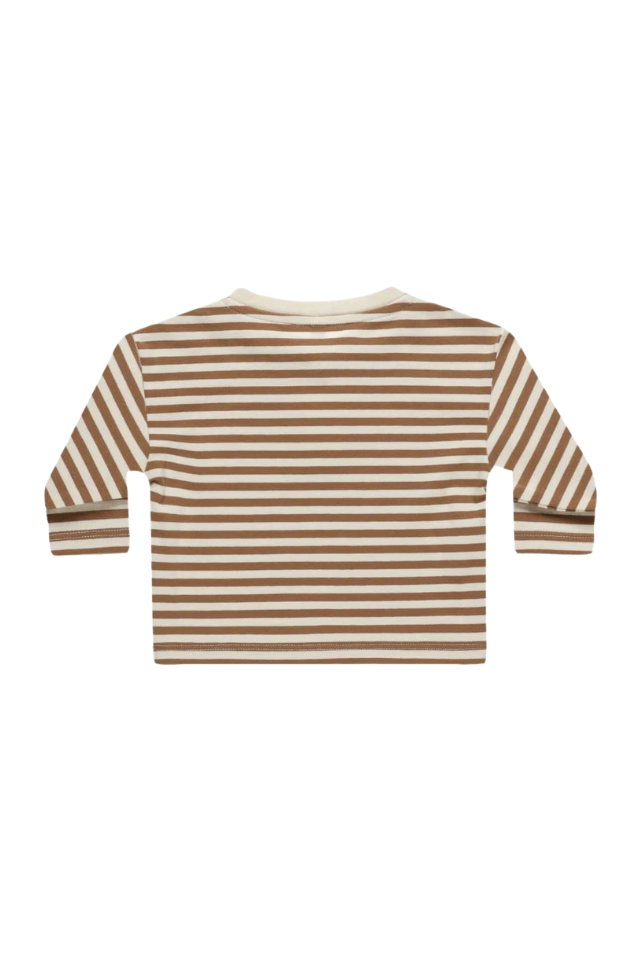 Quincy Mae Long Sleeve Henley Tee - Cinnamon Stripe