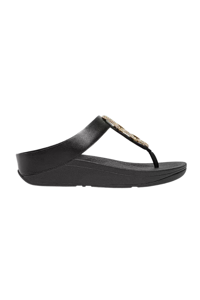 Fit Flop Fino Crystal Chain Leather Toe Post Sandal - Black