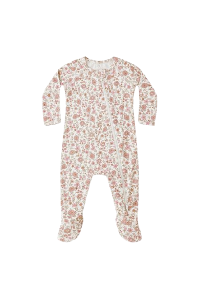 Quincy Mae Bamboo Zip Footie - Bloom