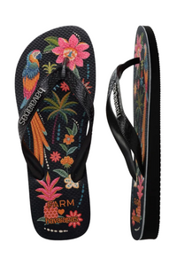 Havaianas Farm Rio Black Parrots Flip Flops - Black