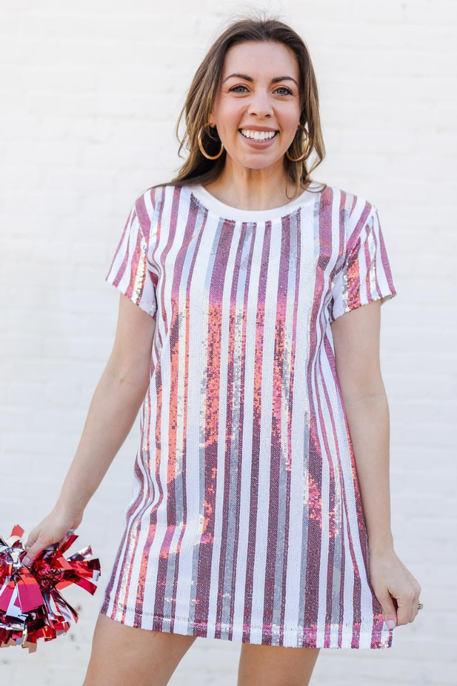 Mary Square Julia Dress - Crimson & White