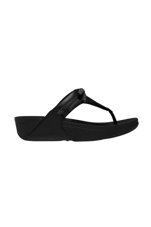 Fit Flop Lulu Glitz Bow Leather Toe Post Sandal - All Black