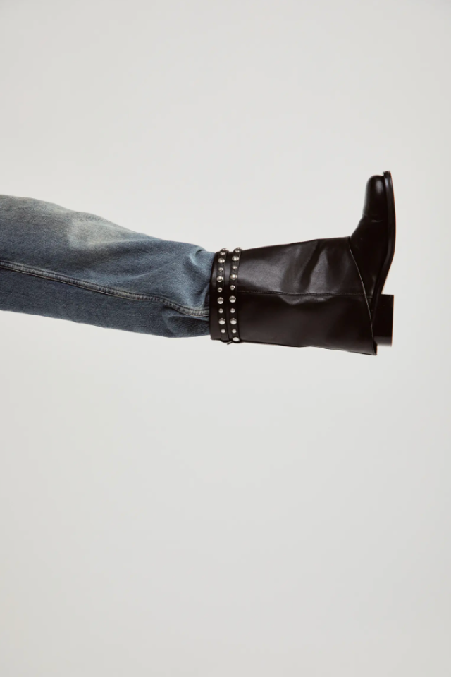 Free People Scorpio Studded Foldover - Black Leather