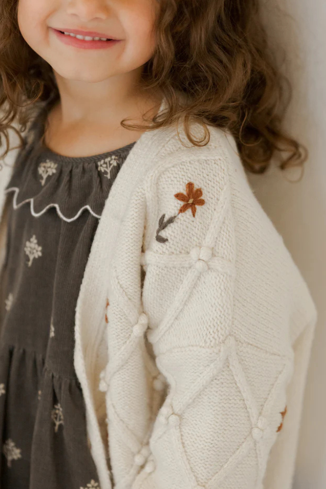 Rylee + Cru Boxy Cardigan - Winter Floral Embroidery