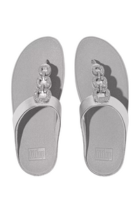 Fit Flop Fino Crystal-Chain Leather Toe Post Sandals - Silver