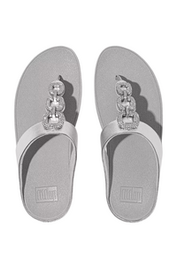 Fit Flop Fino Crystal-Chain Leather Toe Post Sandals - Classic Beige